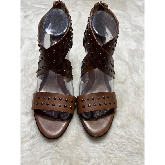 Sofft Brown Studded Open-Toe Heeled Sandals With Zipper Back & Clear Strap women - Picture 6 of 13